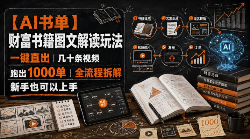 【AI书单】财富书籍图文解读玩法，一键直出，几十条视频，跑出1000单，全流程拆解，新手也可以上手-西蒙学社