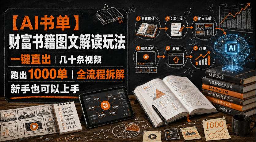 【AI书单】财富书籍图文解读玩法，一键直出，几十条视频，跑出1000单，全流程拆解，新手也可以上手-西蒙学社