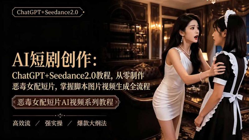 AI短剧从零创作实战课｜ChatGPT脚本撰写+Seedance2.0视频生成，恶毒女配短剧全流程教程-西蒙学社