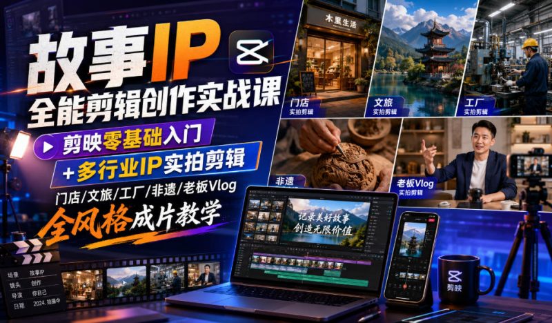 故事IP全能剪辑创作实战课｜剪映零基础入门+多行业IP实拍剪辑，门店/文旅/工厂/非遗/老板Vlog全风格成片教学-西蒙学社