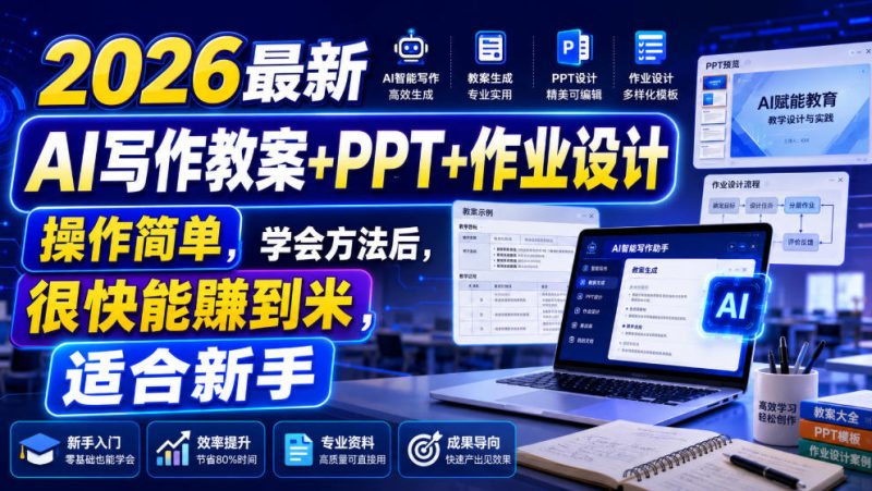 2026最新AI写作教案+PPT+作业设计,操作简单,学会方法后,很快能賺到米,适合新手-西蒙学社