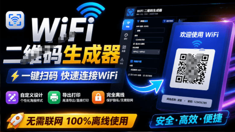 完全离线使用!WiFi二维码生成器,一键扫码快速连接WiFi,支持自定义风格导出WiFi二维码生成器-西蒙学社