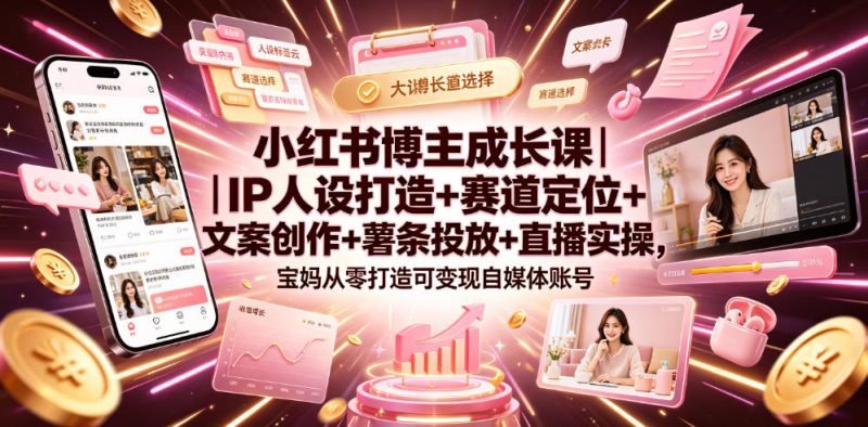 小红书博主成长课|IP人设打造+赛道定位+文案创作+薯条投放+直播实操,宝妈从零打造可变现自媒体账号-西蒙学社