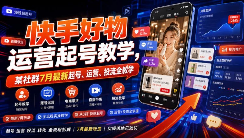 快手好物运营起号教学,某社群7月最新起号、运营、投流全教学-西蒙学社