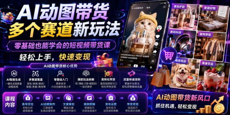 AI动图带货多个赛道新玩法,零基础也能学会的短视频带货课,轻松上手,快速变现-西蒙学社