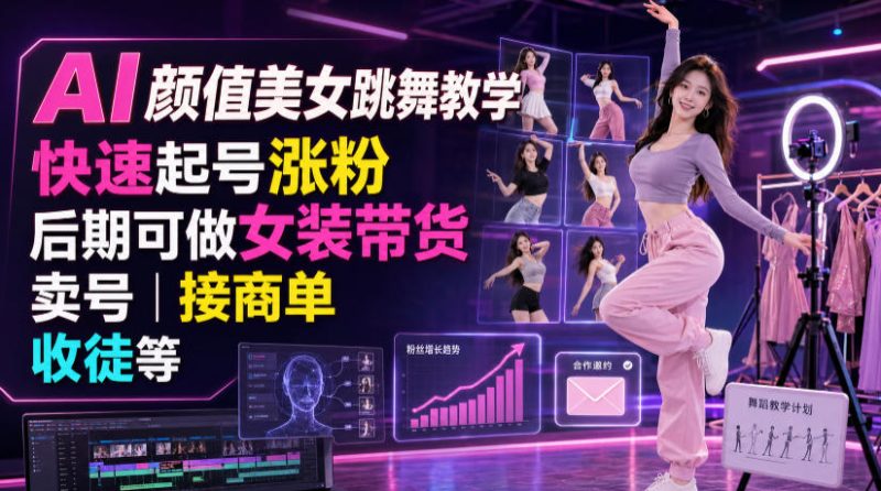 AI颜值美女跳舞教学，快速起号涨粉，后期可做女装带货，卖号，接商单，收徒等-西蒙学社