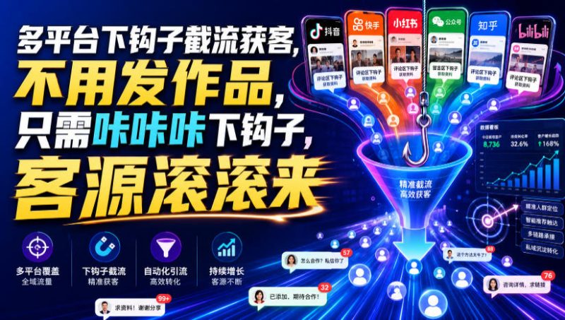 多平台下钩子截流获客,不用发作品,只需咔咔咔下钩子,客源滚滚来-西蒙学社