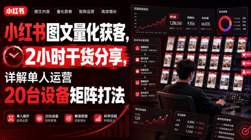 小红书图文量化获客,2小时干货分享,详解单人运营20台设备矩阵打法-西蒙学社