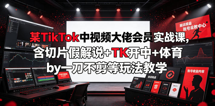 某TikTok中视频大佬会员实战课,含切片假解说+TK开中+体育by一刀不剪等玩法教学-西蒙学社