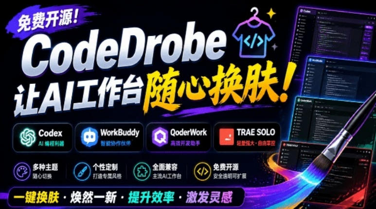 免费开源的CodeDrobe，让AI工作台随心换肤，支持Codex、WorkBuddy等，免费且本地运行！-西蒙学社