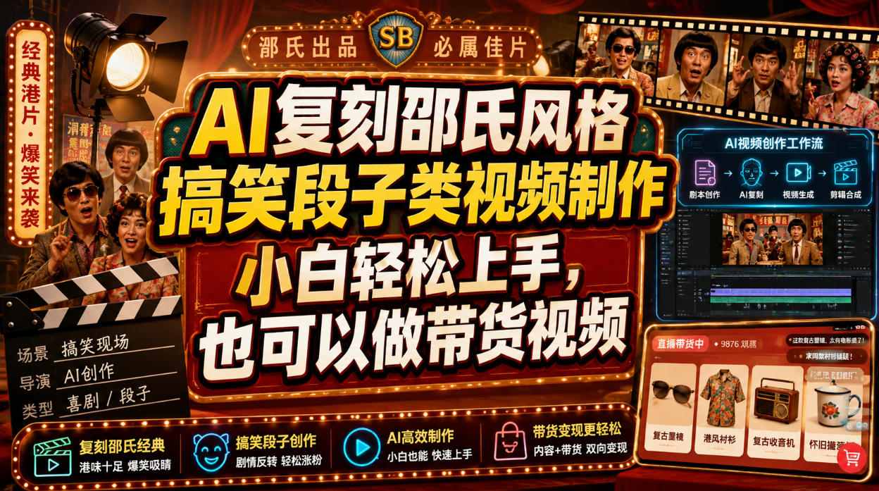 AI复刻邵氏风格搞笑段子类视频制作，小白轻松上手，也可以做带货视频-西蒙学社