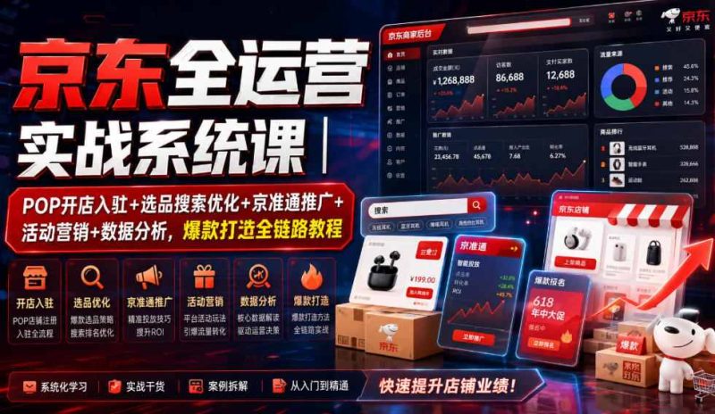 京东全运营实战系统课｜POP开店入驻+选品搜索优化+京准通推广+活动营销+数据分析，爆款打造全链路教程-西蒙学社