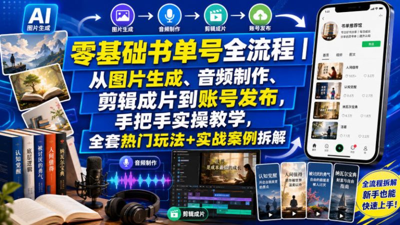 零基础书单号全流程｜从图片生成、音频制作、剪辑成片到账号发布，手把手实操教学，全套热门玩法+实战案例拆解-西蒙学社