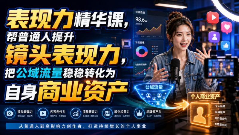 表现力精华课,帮普通人提升镜头表现力,把公域流量稳稳转化为自身商业资产-西蒙学社