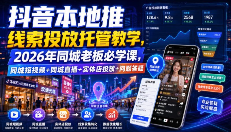 抖音本地推线索投放托管教学,2026年同城老板必学课,同城短视频+同城直播+实体店投放+问题答疑-西蒙学社