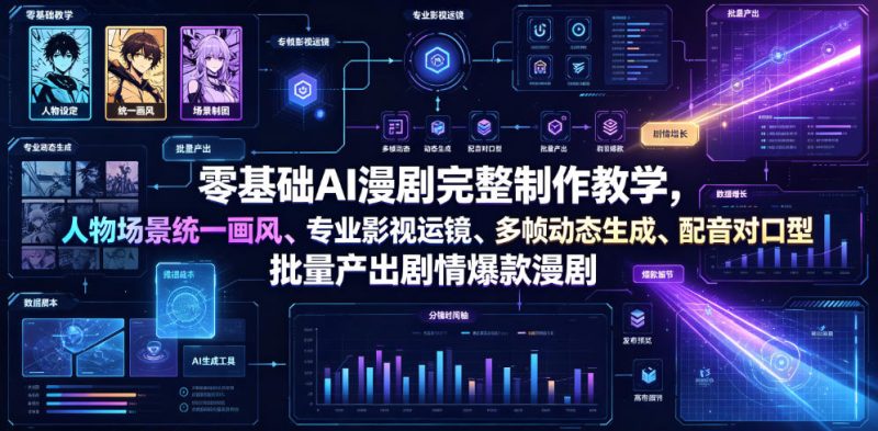 零基础AI漫剧完整制作教学,人物场景统一画风、专业影视运镜、多帧动态生成、配音对口型,批量产出剧情爆款漫剧-西蒙学社