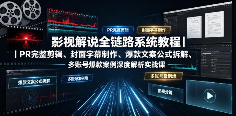 影视解说全链路系统教程|PR完整剪辑、封面字幕制作、爆款文案公式拆解、多账号爆款案例深度解析实战课-西蒙学社