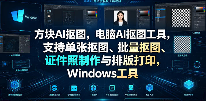 方块AI抠图,电脑AI抠图工具,支持单张抠图、批量抠图、证件照制作与排版打印,Windows工具-西蒙学社