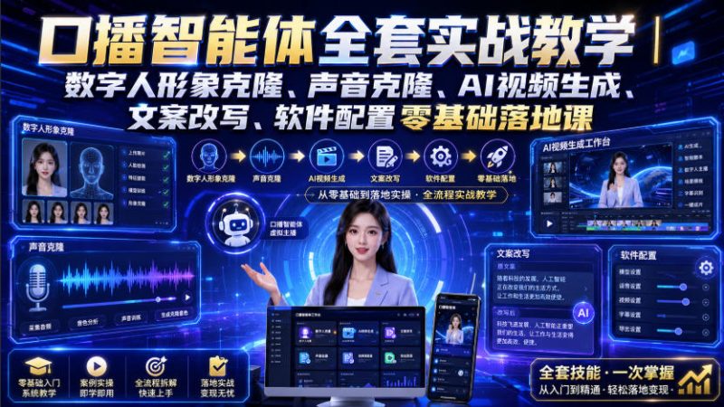口播智能体全套实战教学|数字人形象克隆、声音克隆、AI视频生成、文案改写、软件配置零基础落地课-西蒙学社