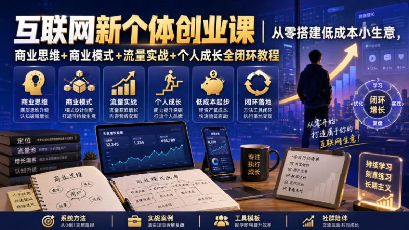 互联网新个体创业课|从零搭建低成本小生意,商业思维+商业模式+流量实战+个人成长全闭环教程-西蒙学社
