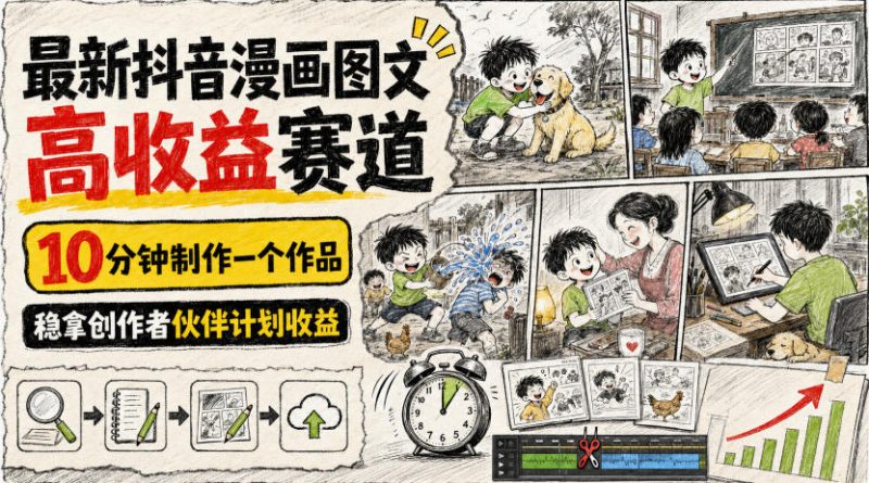 最新抖音漫画图文高收益赛道，10分钟制作一个作品，稳拿创作者伙伴计划收益-西蒙学社