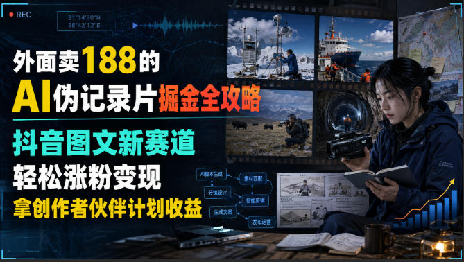 外面卖188的AI伪记录片掘金全攻略，抖音图文新赛道，轻松涨粉变现，拿创作者伙伴计划收益【文档】（更新）-西蒙学社