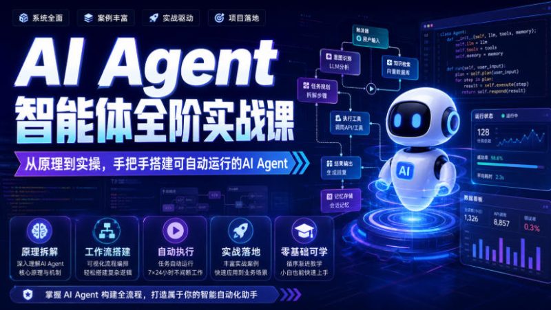 AI Agent智能体全阶实战课,从原理到实操,手把手搭建可自动运行的AI Agent(更新)-西蒙学社
