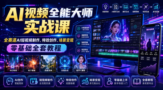 AI视频全能大师实战课|全赛道AI短视频制作、特效创作、场景变现零基础全套教程-西蒙学社