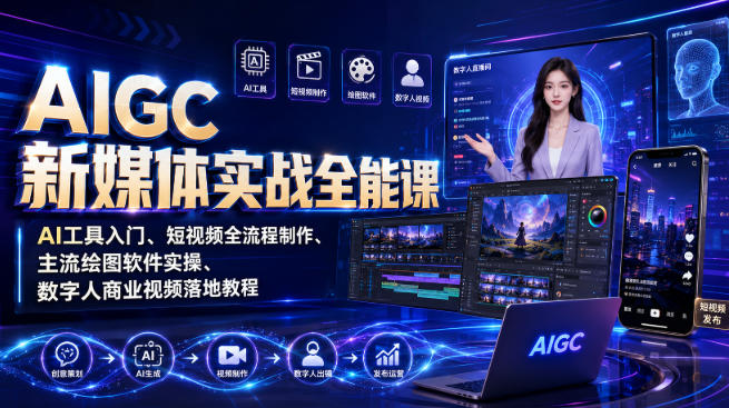 AIGC新媒体实战全能课|AI工具入门、短视频全流程制作、主流绘图软件实操、数字人商业视频落地教程-西蒙学社