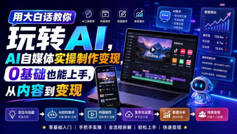 用大白话教你玩转AI,AI自媒体实操制作变现,0基础也能上手,从内容到变现-西蒙学社