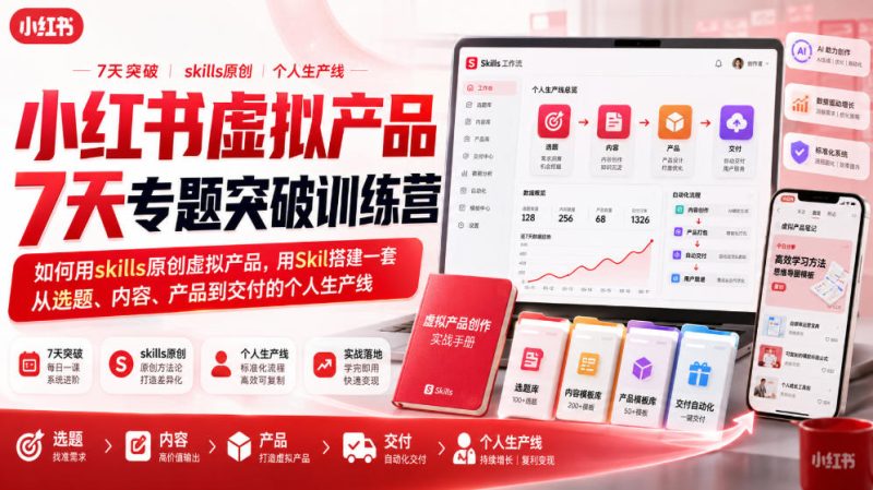 小红书虚拟产品7天专题突破训练营,如何用skills原创虚拟产品,用Skil搭建一套从选题、内容、产品到交付的个人生产线-西蒙学社