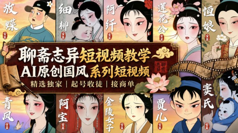 聊斋志异短视频教学,AI原创国风系列短视频,精选独家丨起号收徒丨接商单-西蒙学社