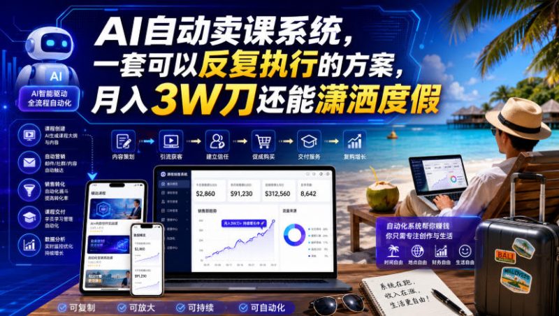 AI自动卖课系统，一套可以反复执行的方案，月入3W刀还能潇洒度假【原创双语字幕】-西蒙学社