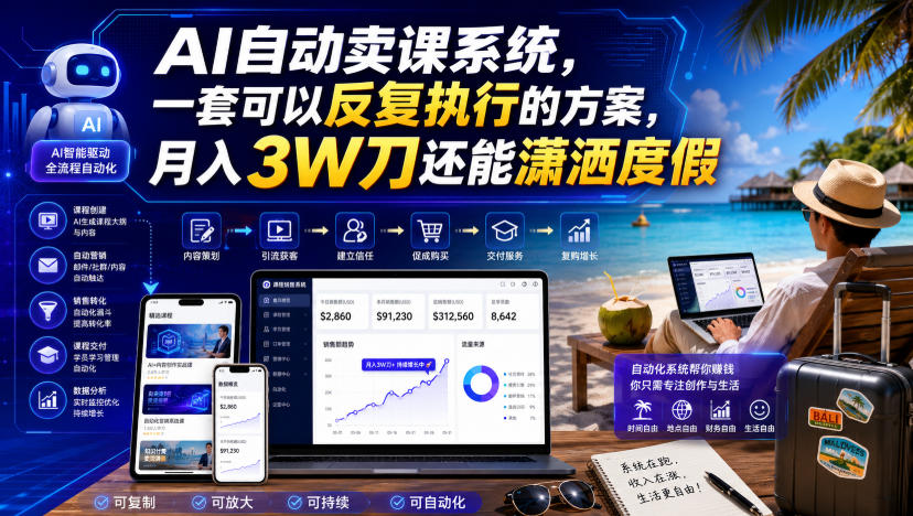 AI自动卖课系统，一套可以反复执行的方案，月入3W刀还能潇洒度假【原创双语字幕】-西蒙学社