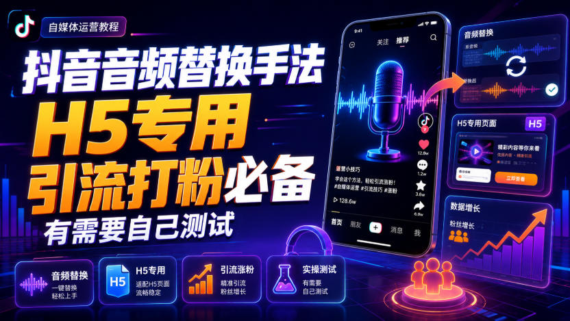 抖音音频替换手法H5专用，引流打粉必备，有需要自己测试-西蒙学社