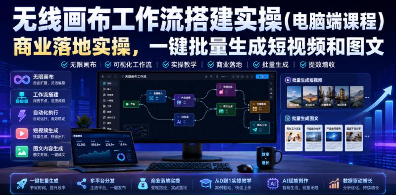 无线画布工作流搭建实操(电脑端课程),商业落地实操,一键批量生成短视频和图文-西蒙学社