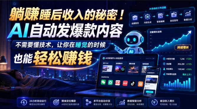 躺賺睡后收入的秘密!AI自动发爆款内容,不需要懂技术,让你在睡觉的时候也能轻松賺钱【原创双语字幕】-西蒙学社