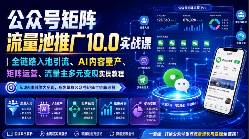 公众号矩阵流量池推广10.0实战课｜全链路入池引流、AI内容量产、矩阵运营、流量主多元变现实操教程-西蒙学社