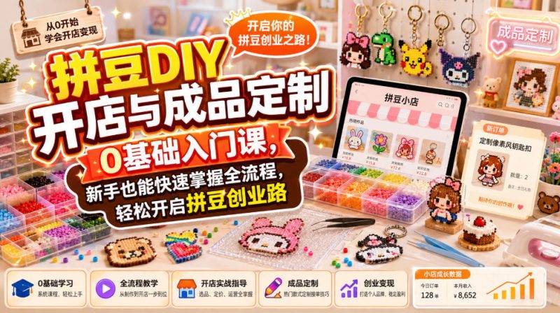 拼豆DIY开店与成品定制0基础入门课,新手也能快速掌握全流程,轻松开启拼豆创业路-西蒙学社