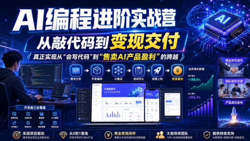 AI编程进阶实战营,从敲代码到变现交付,,真正实现从“会写代码”到“售卖AI产品盈利”的跨越-西蒙学社