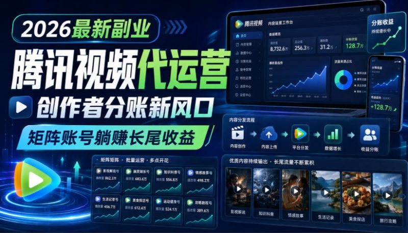 2026最新副业之腾讯视频代运营:创作者分账新风口,矩阵账号躺賺长尾收益【揭秘】-西蒙学社