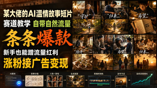 某大佬的AI温情故事短片赛道教学,自带自然流量,条条爆款,新手也能蹭流量红利,涨粉接广告变现-西蒙学社