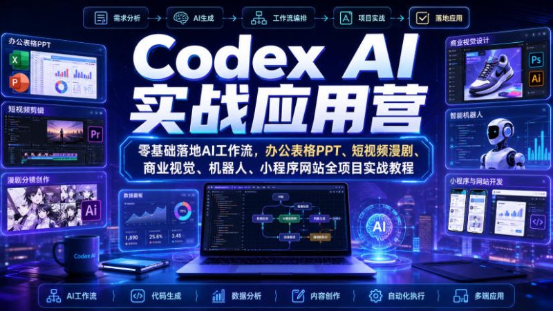 Codex AI实战应用营|零基础落地AI工作流,办公表格PPT、短视频漫剧、商业视觉、机器人、小程序网站全项目实战教程-西蒙学社