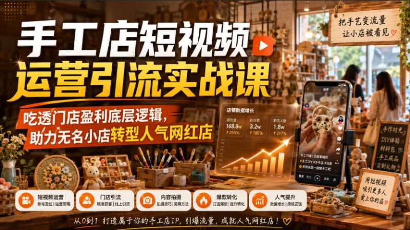 手工店短视频运营引流实战课,吃透门店盈利底层逻辑,助力无名小店转型人气网红店-西蒙学社