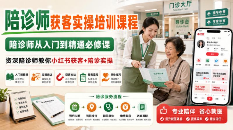 陪诊师获客实操培训课程,陪诊师从入门到精通必修课,资深陪诊师教你小红书获客+陪诊实操-西蒙学社