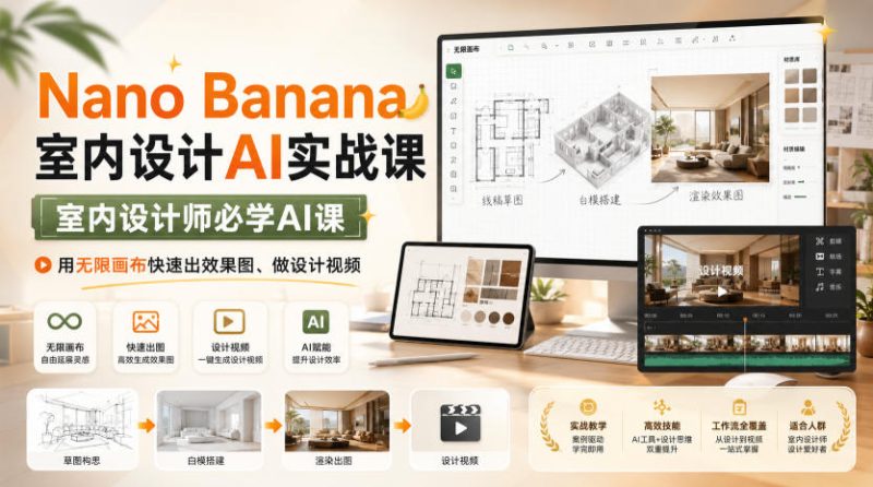 Nano Banana室内设计AI实战课,室内设计师必学AI课,用无限画布快速出效果图、做设计视频-西蒙学社