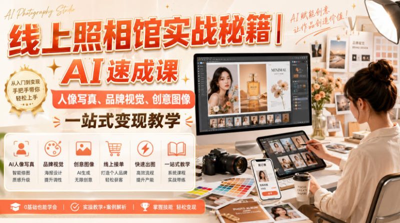 线上照相馆实战秘籍|AI速成课,人像写真、品牌视觉、创意图像一站式变现教学-西蒙学社