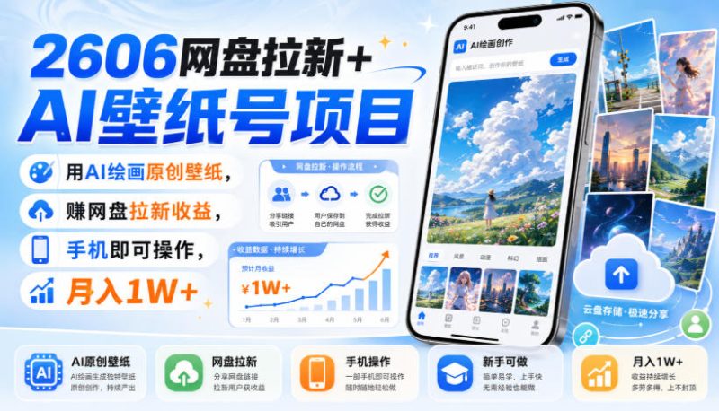 2606网盘拉新+AI壁纸号项目，用AI绘画原创壁纸，賺网盘拉新收益，手机即可操作，月入1W+-西蒙学社