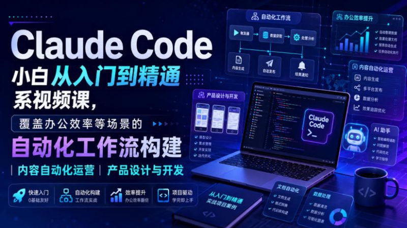 Claude Code小白从入门到精通系视频课,覆盖办公效率等场景的自动化工作流构建|内容自动化运营|产品设计与开发-西蒙学社
