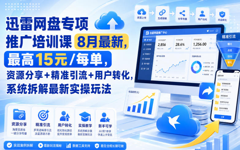 迅雷网盘专项推广培训课8月最新，最高15米/每单，资源分享+精准引流+用户转化，系统拆解最新实操玩法（持续更新）-西蒙学社